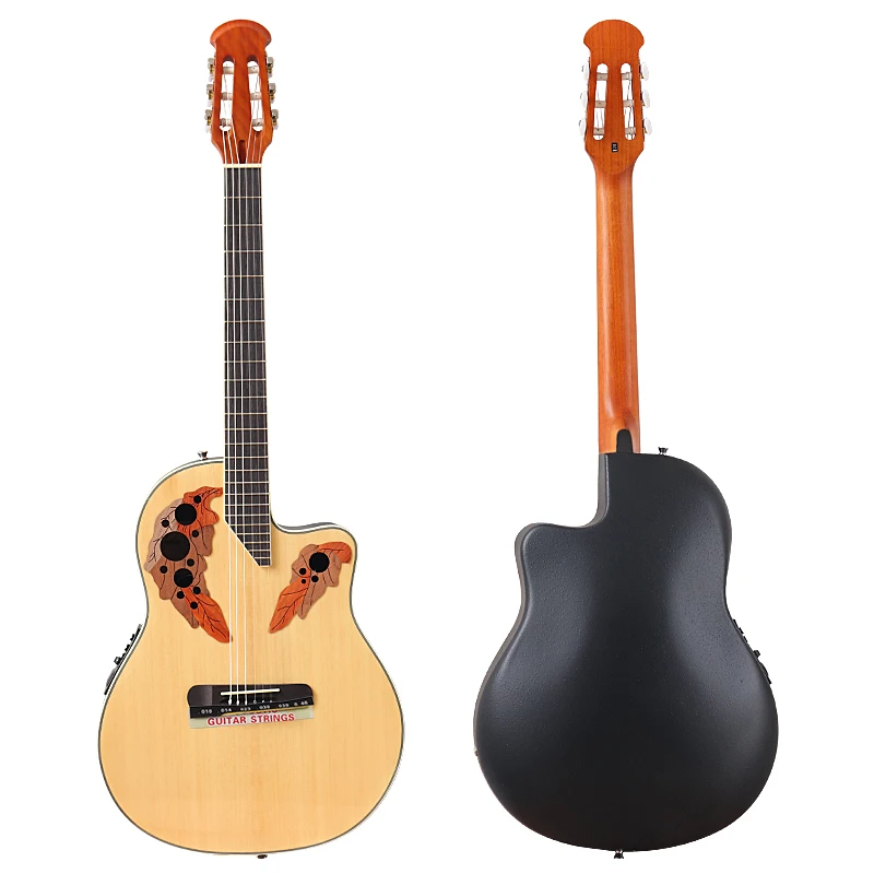 Guitarra clásica eléctrica de 41 pulgadas, tapa de abeto brillante, parte trasera redonda, 6 cuerdas, 20 trastes