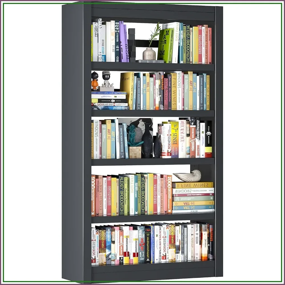 5-Tier Sturdy Bookcase with Adjustable Shelves, Modern for Living Room, Home Office, Garage