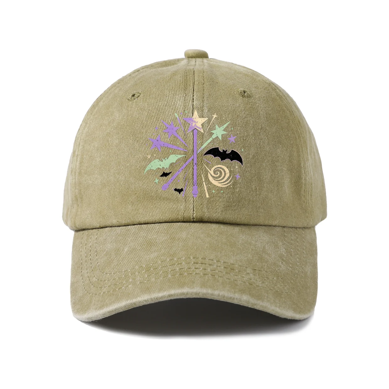 Magic Wand Purple Stars Graphic Vintage Washed Baseball Cap, Adjustable Unisex Dad Hat, Weekend Gift
