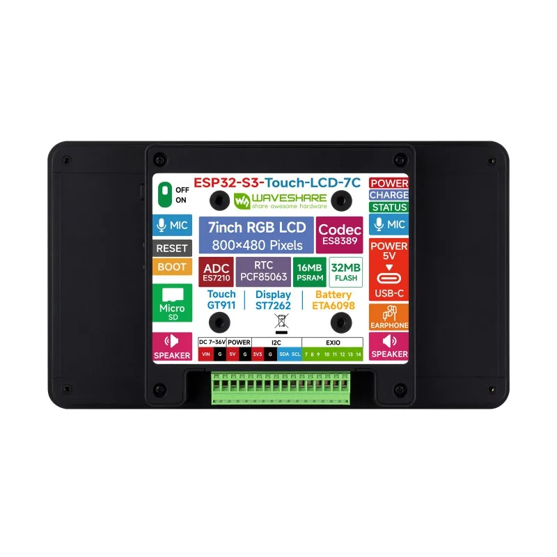carte-de-developpement-waveshare-esp32-s3-avec-ecran-tactile-vocal-ai-de-7-pouces-resolution-800×480-tactile-5-points-panneau-d'affichage-ips-prend-en-charge