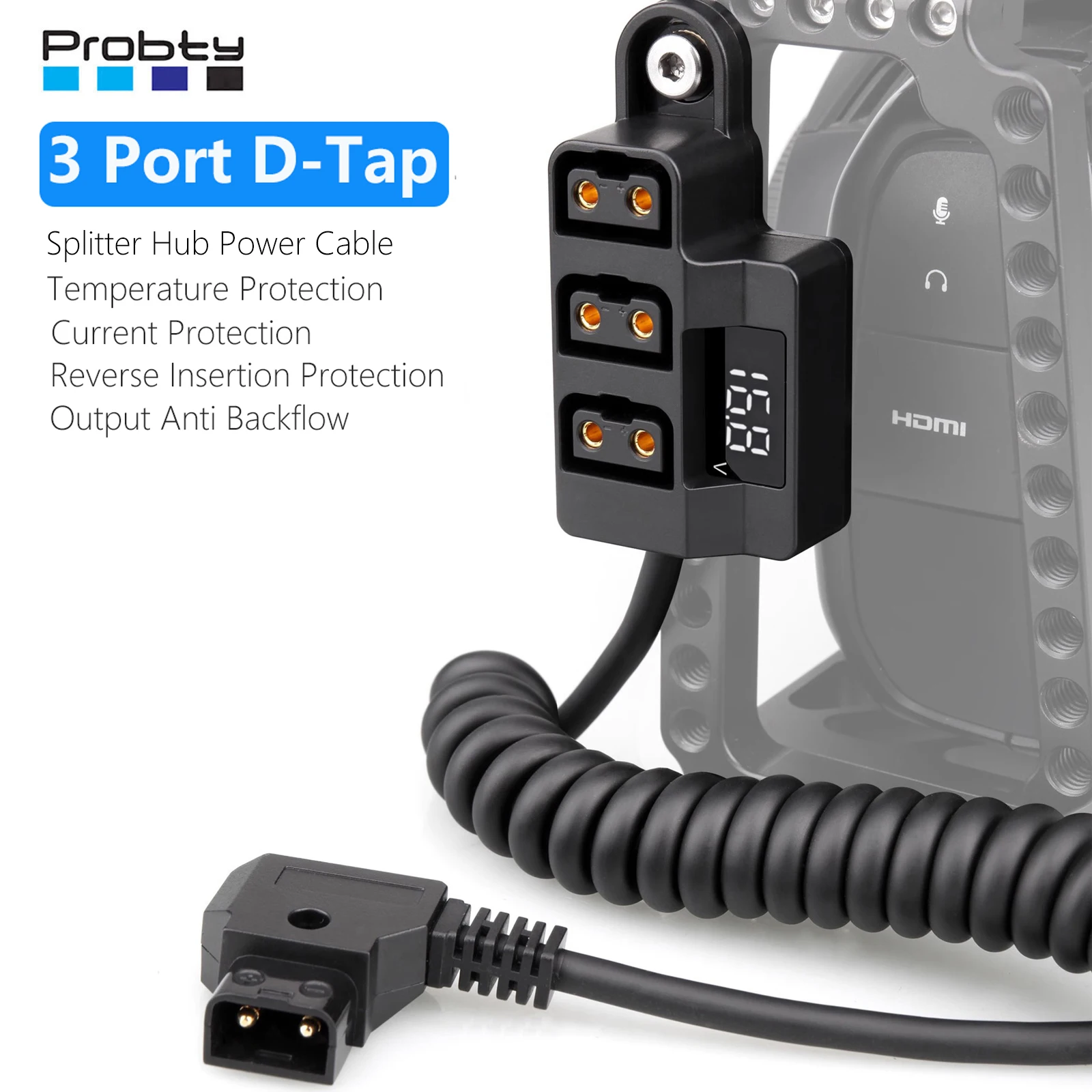 Probty 3 Port D-Tap Splitter Hub Power Cable with LED Digita