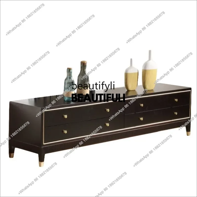 ss8350 American TV cabinet light luxury neoclassical small apartment living room, European simple solid wood TV cabinet