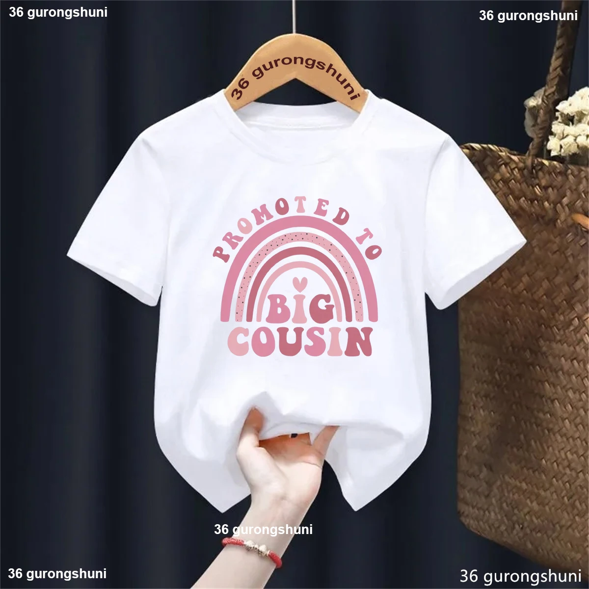 

Kawaii Kids Clothes Rainbow Promothed To Big Cousin Graphic Printed T Shirt Girls/Boys Pregnancy Announcement Shirt Solid Tops