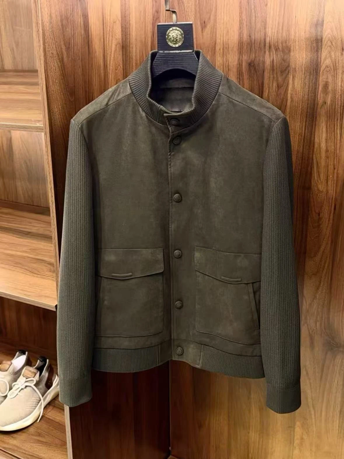 

LP Old Money Style Men's Stand-Up Collar Suede Gentleman's Jacket