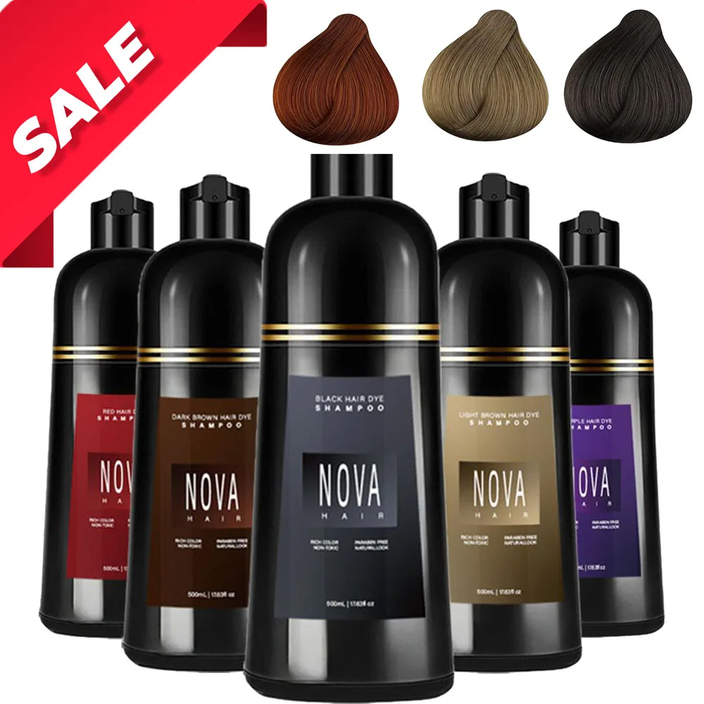 Champú para teñir el cabello Champú para teñir el cabello instantáneo, Champú para teñir el cabello 3 en 1, para hombres y mujeres Champú para teñir el cabello negro, marrón y negro 500 ml