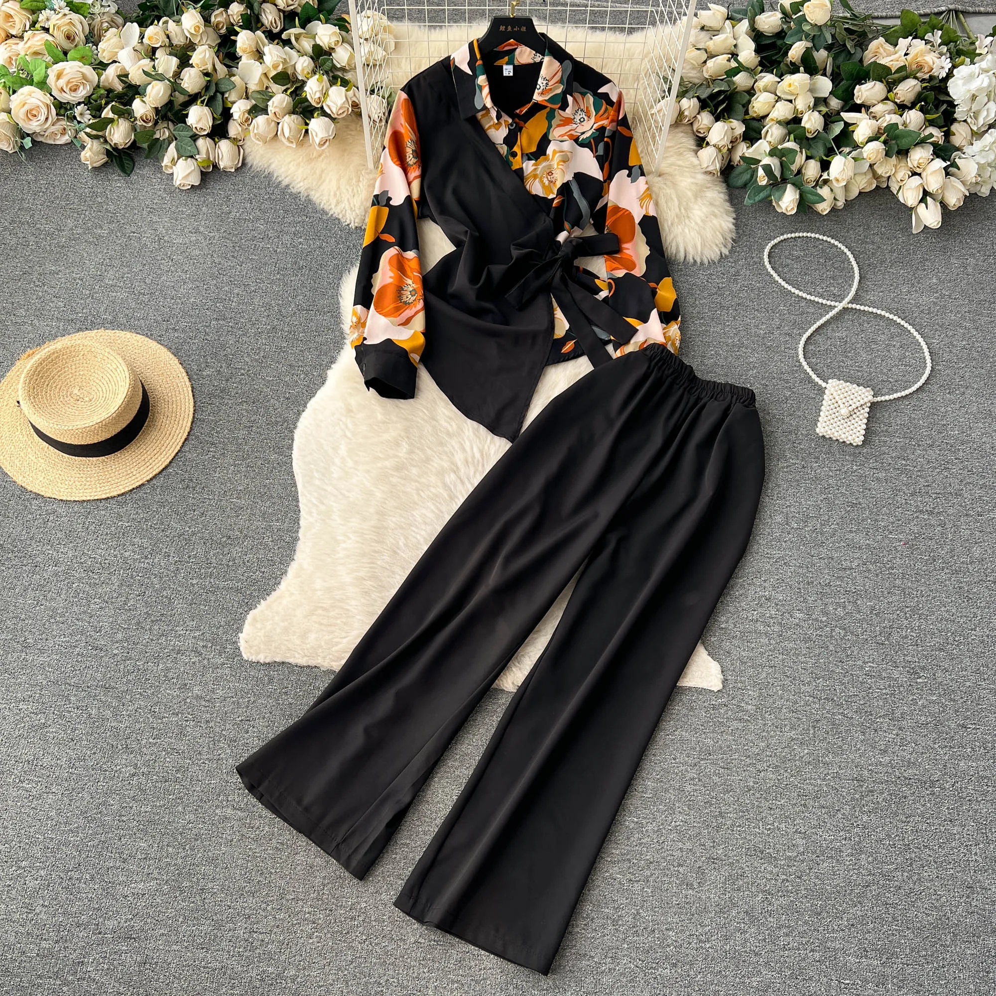 Women's Tracksuit Two Piece Sets Loose 2026 Long Sleeve Shirt Tops Wide Leg Pants Elegant Suits Summer Casual Female Outfits