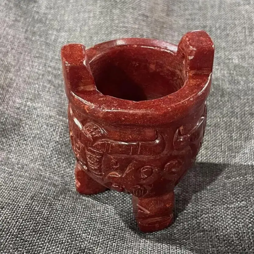 

Chinese Old Jade Red Mountain Culture Beast Pattern Dragon Cauldron 221