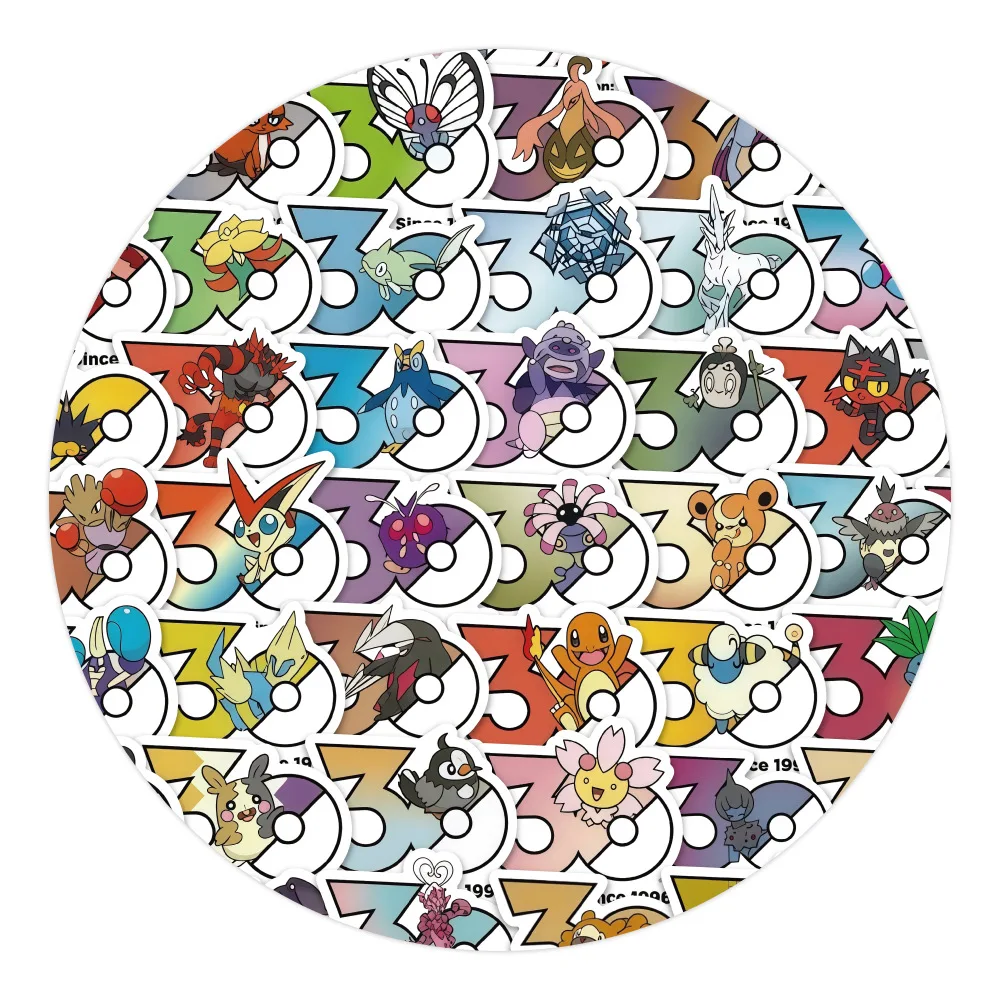 Picture 4: 10/80PCS Pokémon 30th Anniversary Logo Graffiti Stickers Cartoon DIY Toys for Bottle Scrapbook Travel Bag Aesthetic Decals