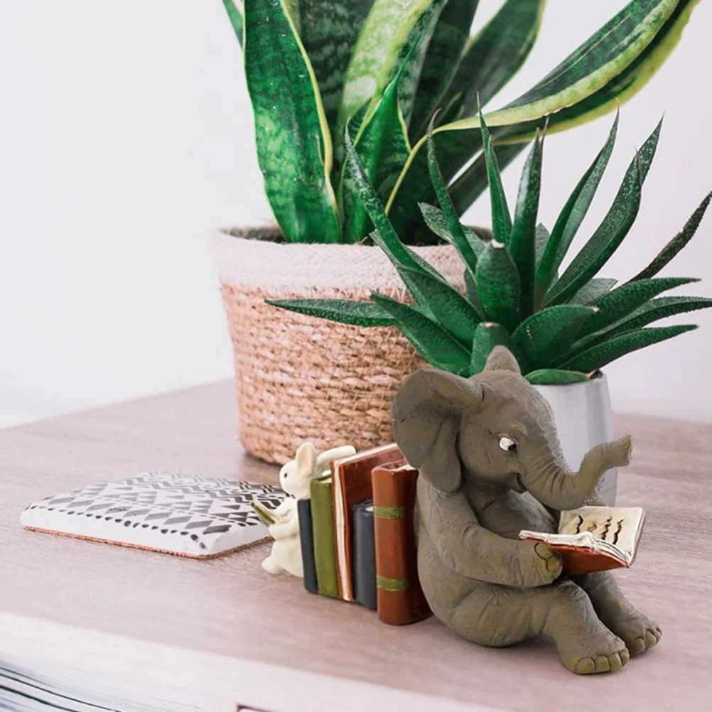 Realistic Rabbit and Elephant Bookend Statue for Desktop Patio Courtyard Decor Resin Animal Landscape Ornament Home Gift Idea