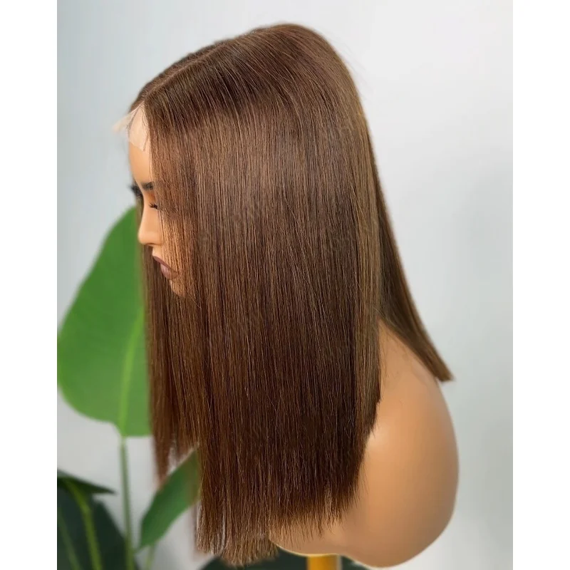 Długość do ramion syntetyczna koronka przodu peruka brązowa wstępnie oskubana peruka bezklejowa dla kobiet peruka do cosplay krótka peruka z prostymi włosami