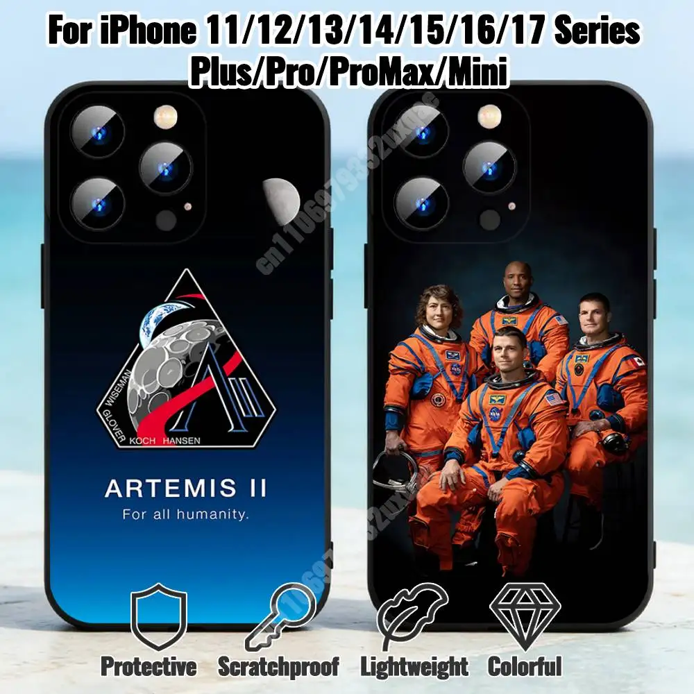 

Artemis 2 For All Humanity Phone Case for iPhone 17 16 16E 15 14 Pro Plus Air 13 12 11 Max Mini X XR XS TPU Bumper