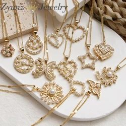 10PCS, Elegant Jewelry Pearl Shell Heart Flower Star Pendant Necklace Gold Color Unquie Women Fashion Necklace
