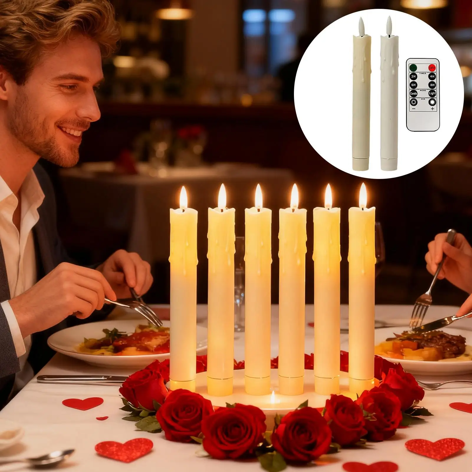 Flameless Taper Candles with Timer Remote Flickering 3D Faux Wax Candle Lights for Wedding Christmas Party Home Decor