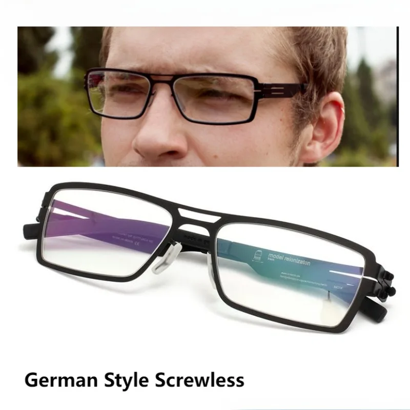 

German Luxury Medical Stainless Steel Optical Glasses Frames Men Ultra-light Double Bridge Square Screwless Eyewear Oculos Gafas