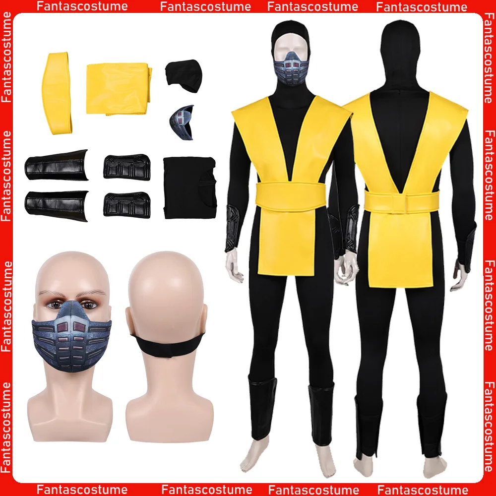 

Скорпион, желтый костюм для косплея, маска, игра, боевая ролевая игра для взрослых и мужчин, маскировочная одежда, карнавальный костюм на Хэллоуин