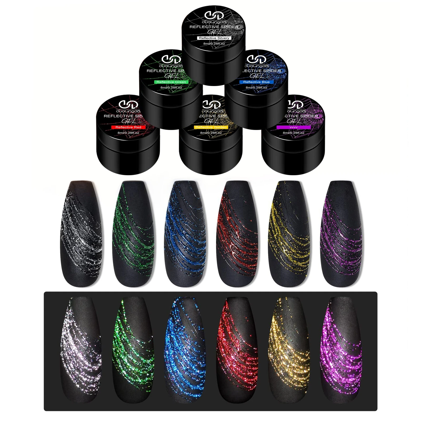 Superflash Reflektierende Bunte Liner Nagel Gel Polnisch Ultra-feinen Pinsel Kopf Malerei Streifen Pull Linie Nail art LED