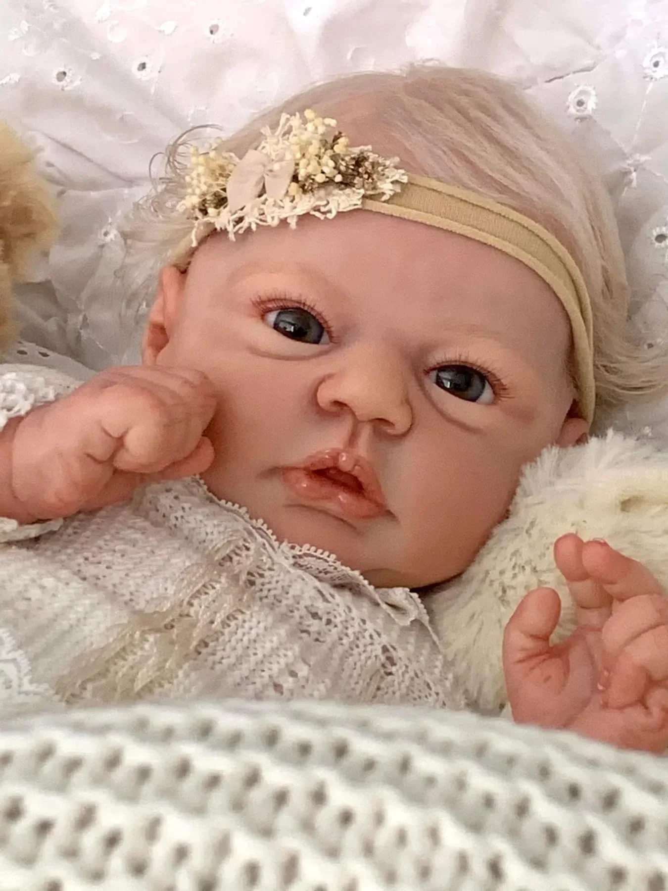 NPK 19'' Handmad EVI Lifelike Soft Touch Cuddly Baby Multiple Layers Painting 3D Skin Newborn Baby Soft Body Reborn Doll