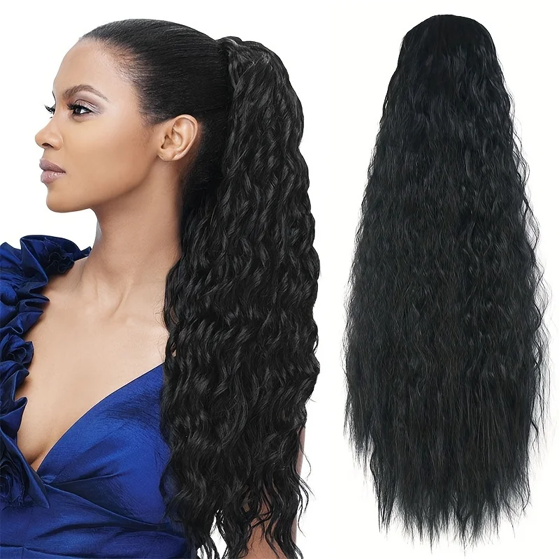 Ponytail Extension,22 Inch Curly Drawstring Ponytail Extension for Black Women Long Wavy Fake Pony Tails Hair Extensions