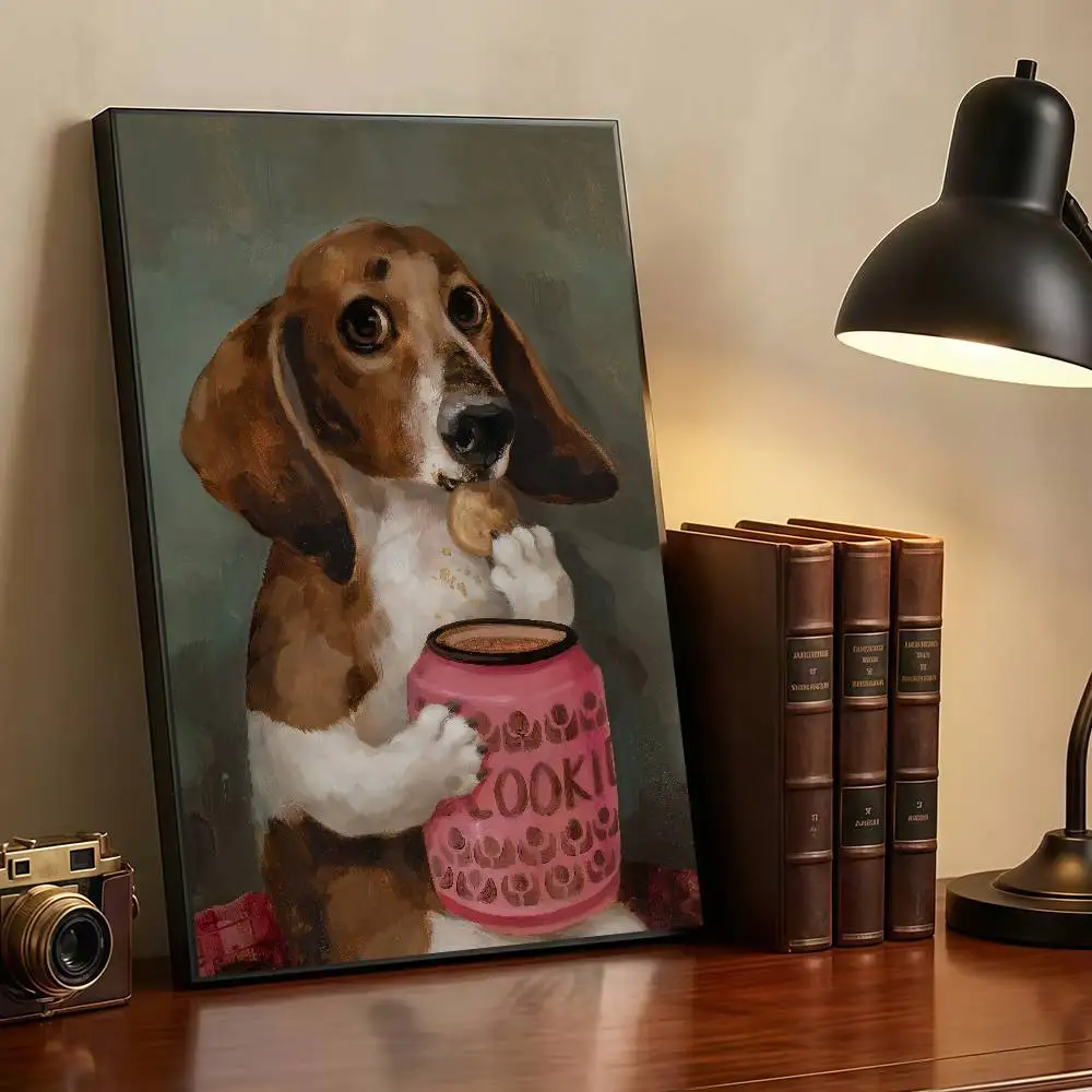 Funny Cute Dog Oil Paintings Peelable Self-adhesive Poster Stickers Are Suitable For Frameless Wall