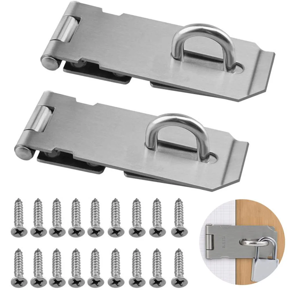 1pcs Shed Gate Latch Stainless Steel Drawer Padlock Hasp Door Clasp Lock Home Burglar-proof Bolt Door Buckle Screws Safety