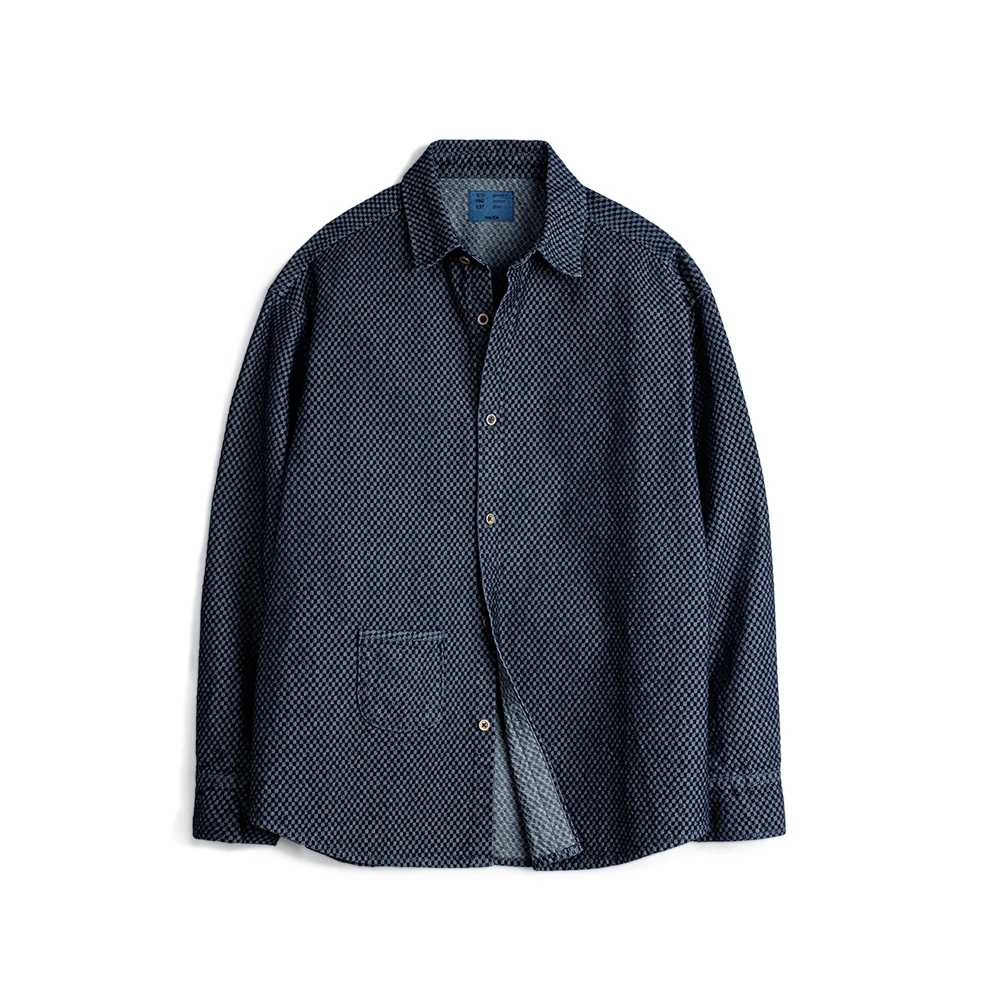 American Retro Checkered Denim Jacket Loose Collar Long Sleeved Shirt Men's Spring Coat