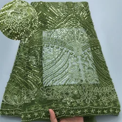 French Beaded Sequins Lace Fabric 2024 High Quality 5 Yards Luxury African Lace Fabric Nigerian Wedding Dress for Women A4024