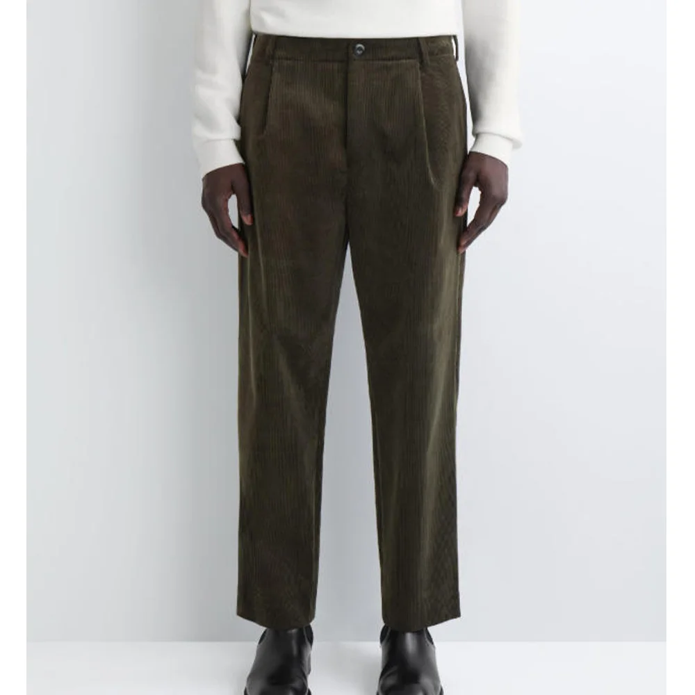 

Mens Pleated Corduroy Suit Pants Blended Tapered Trousers Comfortable Breathable Business Casual Office Pants for Men