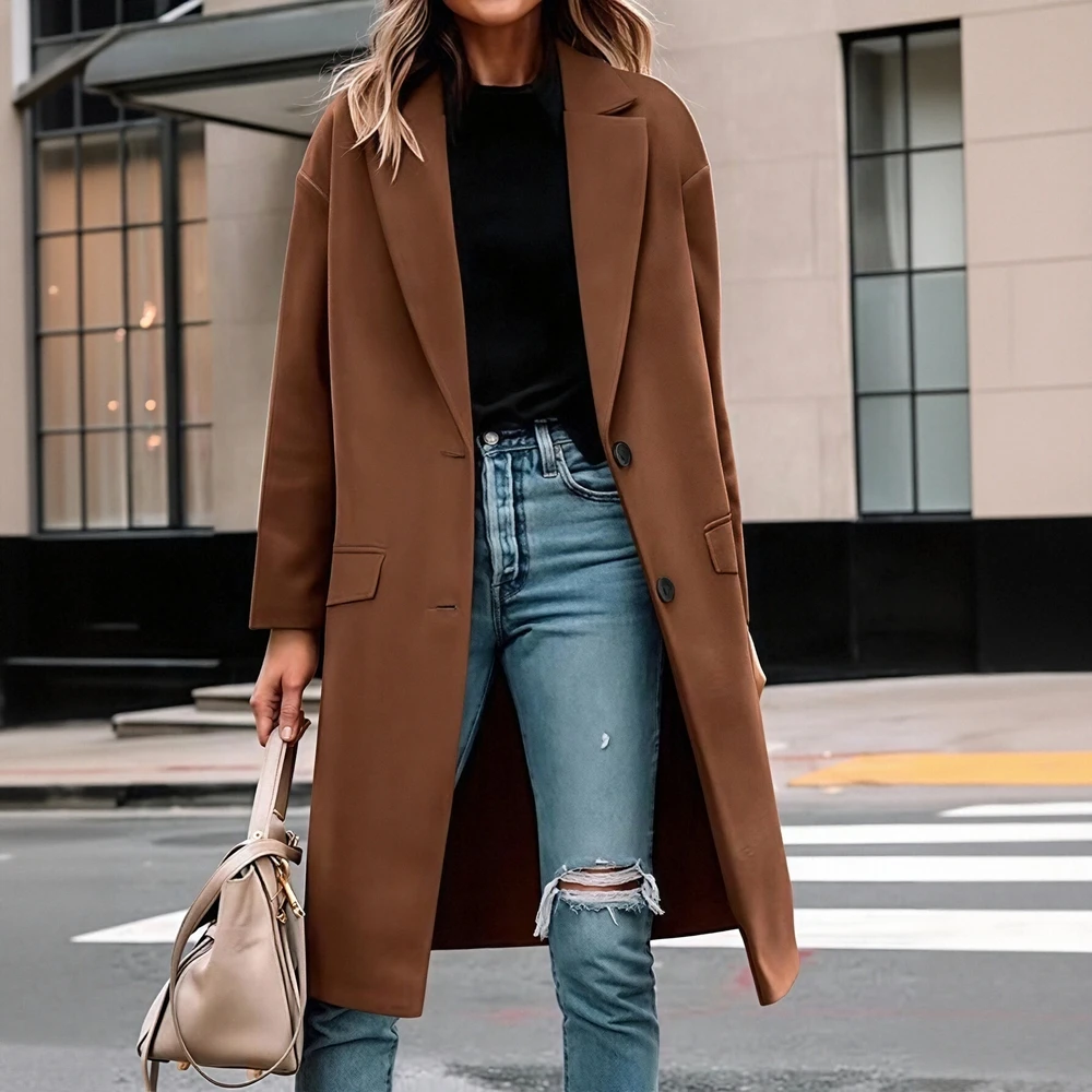 

Autumn Coats 2025 Women's Elegant Basic Plain Long Sleeve Lapel Regular Fit Office Lady Coats