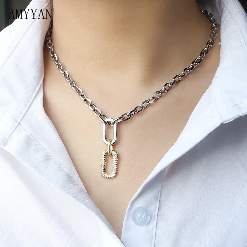 

New Fashion Exquisite Zircon Link Necklace Unique Design 316l Stainless Steel Silver Color O-chain Necklaces Jewelry Gifts
