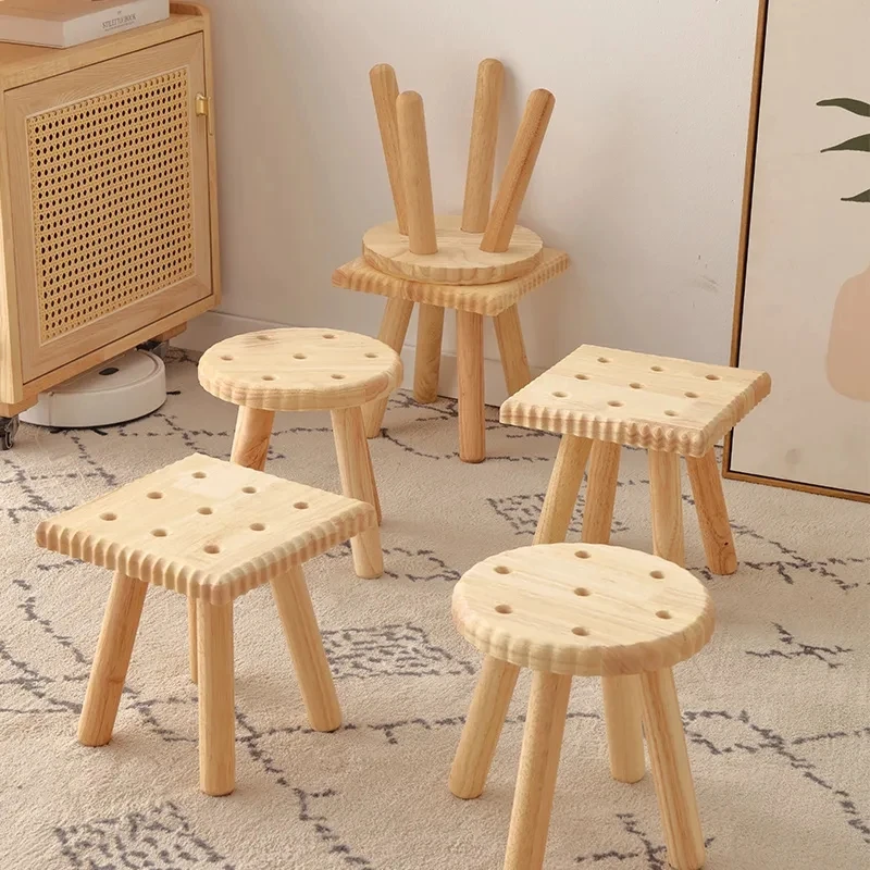 Solid Wood Cookie Stools Children Small Bench Modern Simple Removable Creative Living Room Low Stool Household Adult Shoe Change