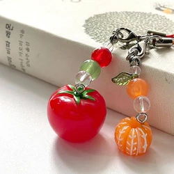 1Pcs Simulation Tomato Orange Phone Chain Beaded Lucky Keychain Sweet Fresh Pendant Bag Charms For Girls Gift