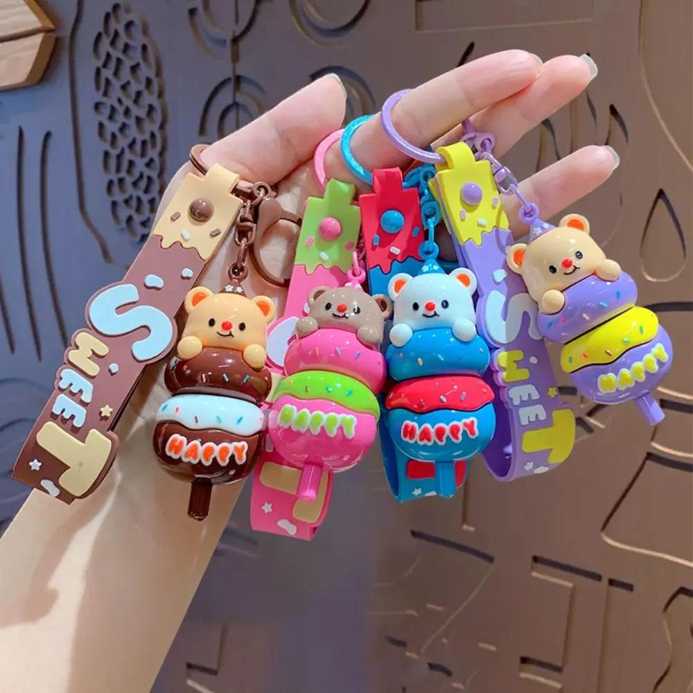 Trendy Cartoon Bear String Keychain Cute Colorful Rock Candy Skewers Keychain Creative Car Key Ring