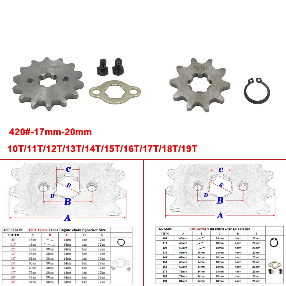 Front engine sprocket 420 # 17mm-20mm 10T-19T with fixed plate lock suitable for ATV four-wheel go kart motorcycle scooter