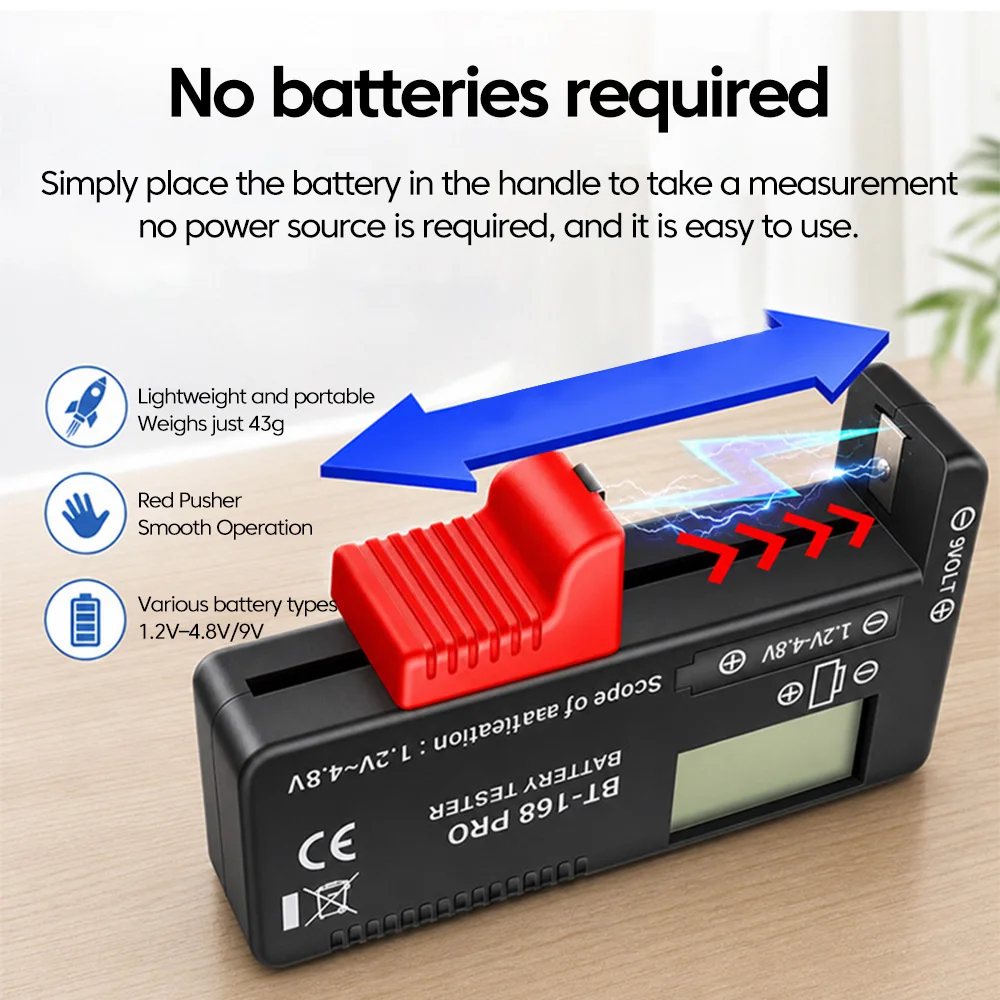Battery Capacity Tester 1.2V-4.8V+ 9V Universal Battery Level Digital Display Indicator Remaining Battery Meter