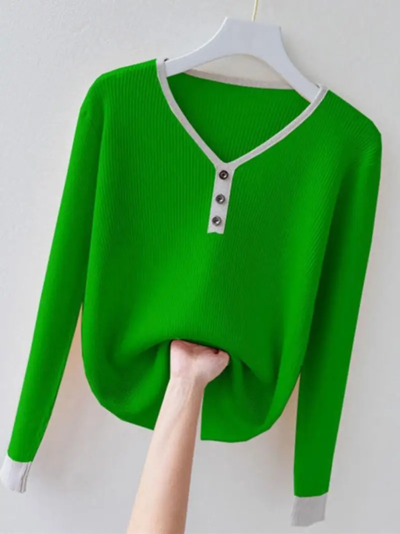 

2026Autumn And Winter New Large Size Women's Knitted Top Women's Inner Button Bottoming Shirt Thin Fashion Sweater Women's Trend