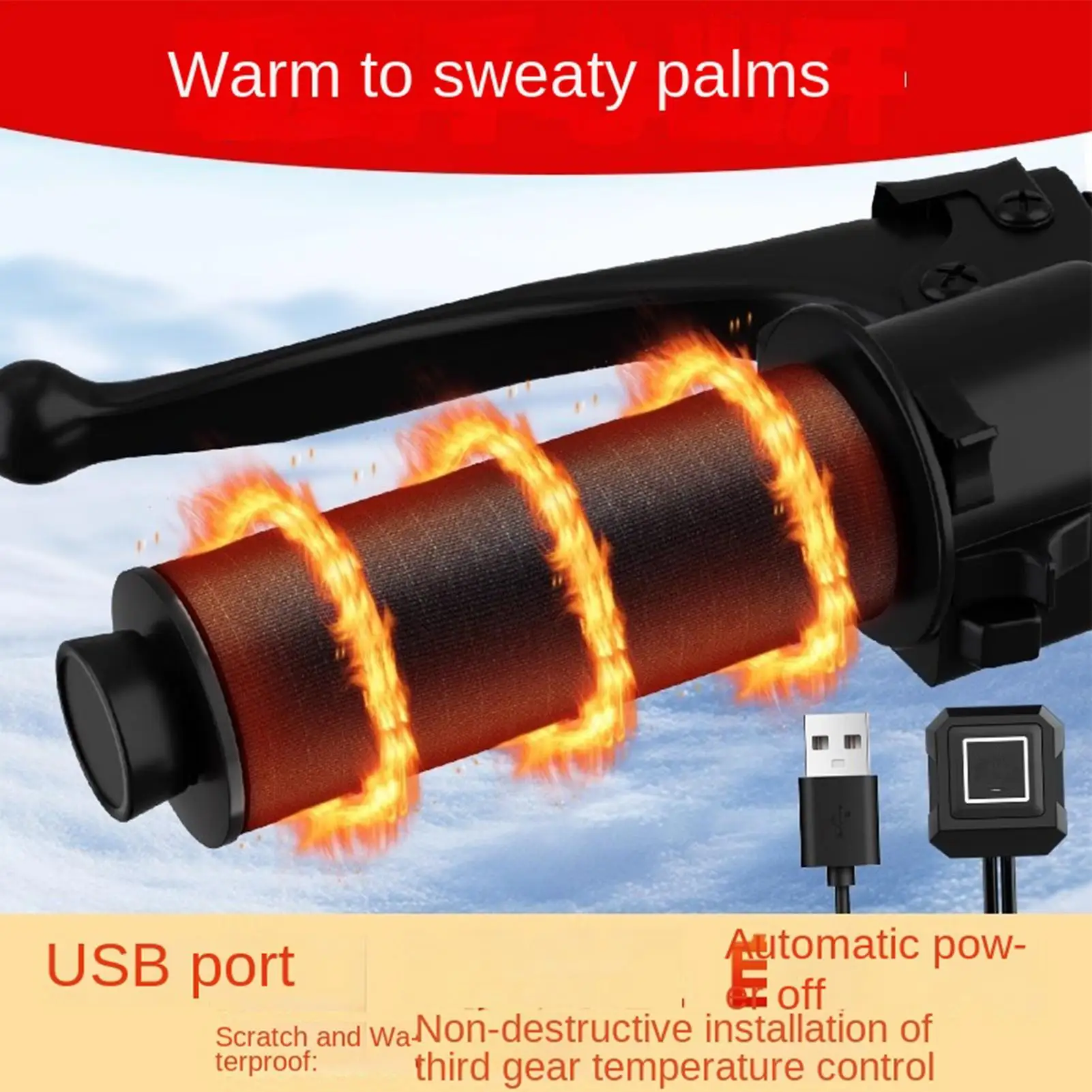 Motorcycle Grips Cover Plug-In 3-Temperature Waterproof Heated Motorcycle Handlebar Cover for Commuting City Touring Travel