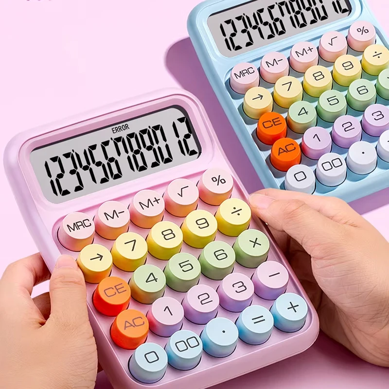 

Keyboard Calculator Office 12-digit Mechanical Buttons Calculator Cute Candy Color School Supplies Students/Finance Stationery