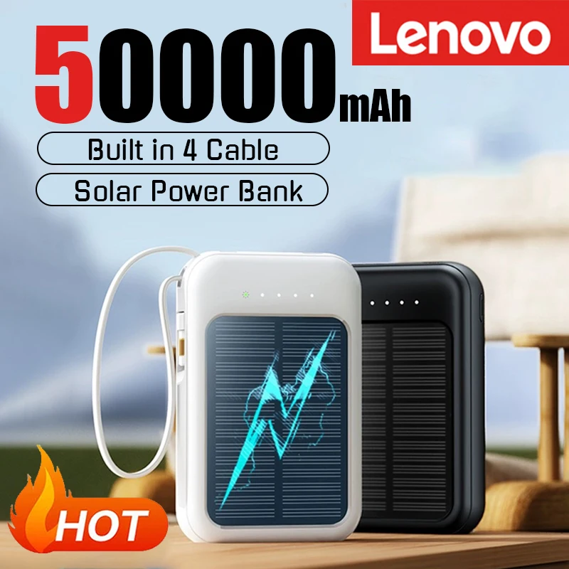 Lenovo NEW 50000mAh External Spare Battery Solar Power Bank 4USB Lines Slim Charging Portable Charging For Various Mobile Phones