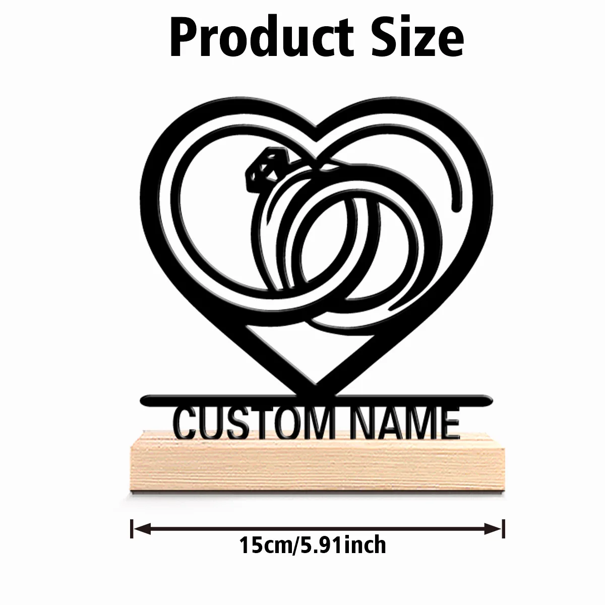 1pc Fashion Personalized Custom love Metal Statues Meditative Desk Decor with Wooden Base Ideal for Yoga Studios Spa Zen Spaces