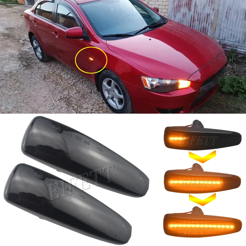 High Bright 1Set Dynamic LED Side Marker Turn Signal Repeater Light For Mitsubishi Mirage 2014+ Lancer / Evolution X 2008-2018