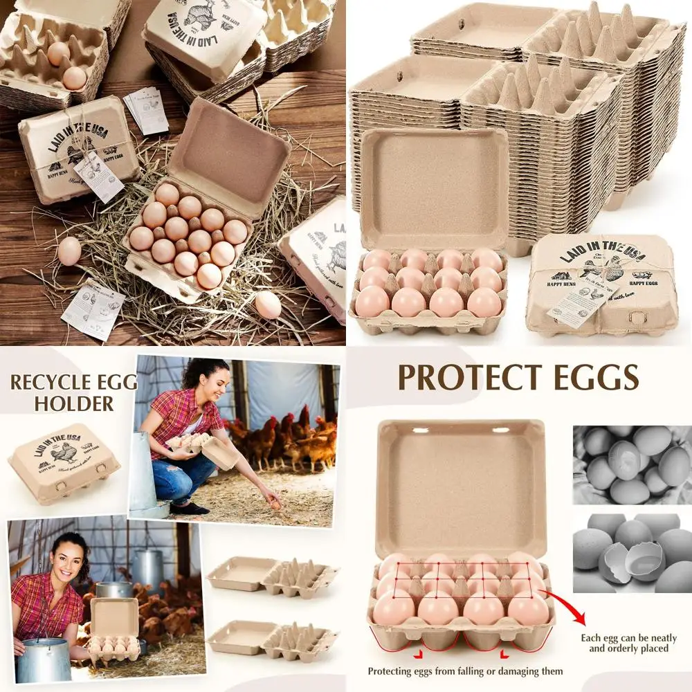 Cajones de huevos a granel de 72 unidades en estilo 3x4: bandejas de cartón ecológicas con instrucciones y y yute para granjas, mercados y hogares