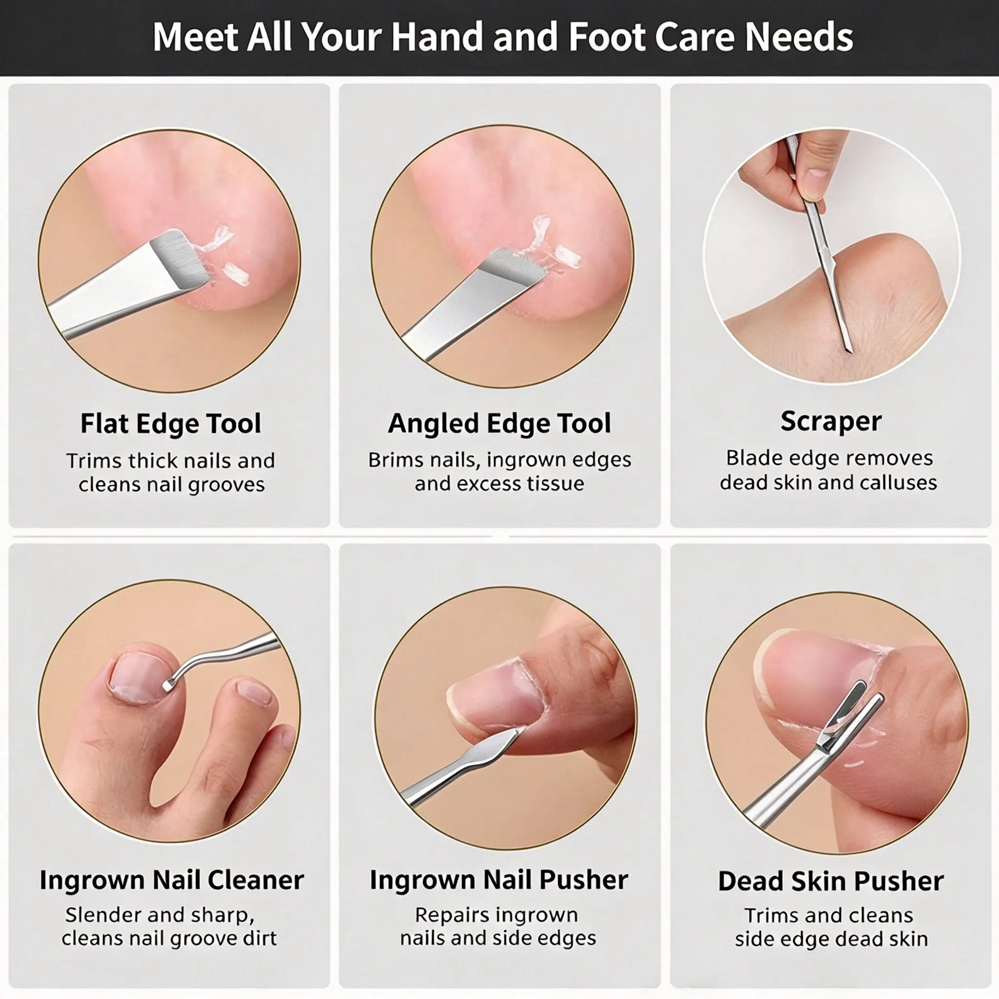Pedicure Kit 4Pcs Stainless Steel Foot Care Tools Ingrown Toenail Files Callus Shaver Cuticle Trimmer for Thick Nails Dead Skin