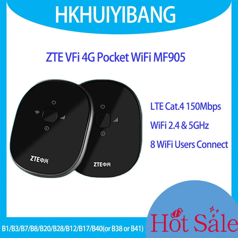 

Unlocked ZTE Car WiFi Router MF905 4G LTE 3G 2G Cat4 150Mbps Dual Band VFi Pocket Hotspot