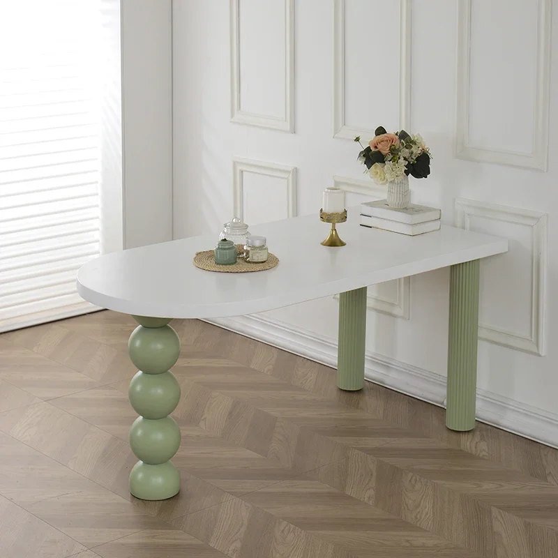 French solid wood cream style dining table small apartment household Internet celebrity semi-oval island platform against the