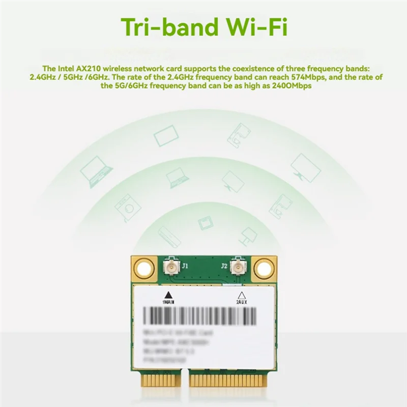 

Gigabit Tri-Band Wireless Card Network Adapter AX210 Mini PCI-E Wi-Fi 6E 802.11AX Standard Bluetooth 5.3