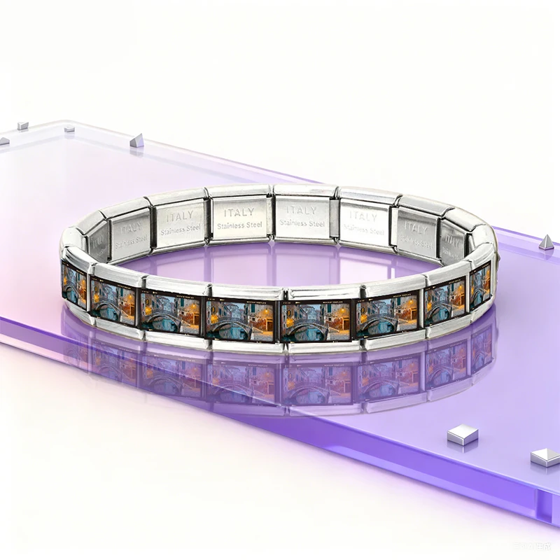 Bridge Scene Italian Link European Style Fit 9mm Stainless Steel Charm Bracelets Making DIY Beads Jewelry Travel Lover Gift