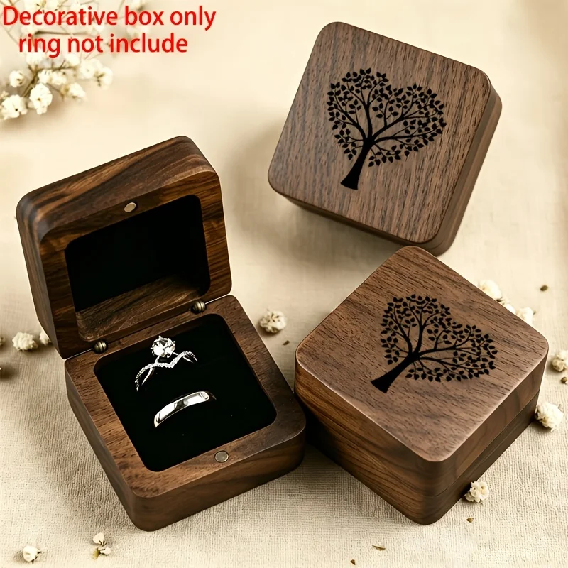 Caja de Anillos de Madera 2D con Diseño de Árbol del Amor, Caja de Madera para Guardar Joyas, Anillos de Compromiso, Almacenamiento de Joyas para Parejas, Ideal para Propuestas y Bodas