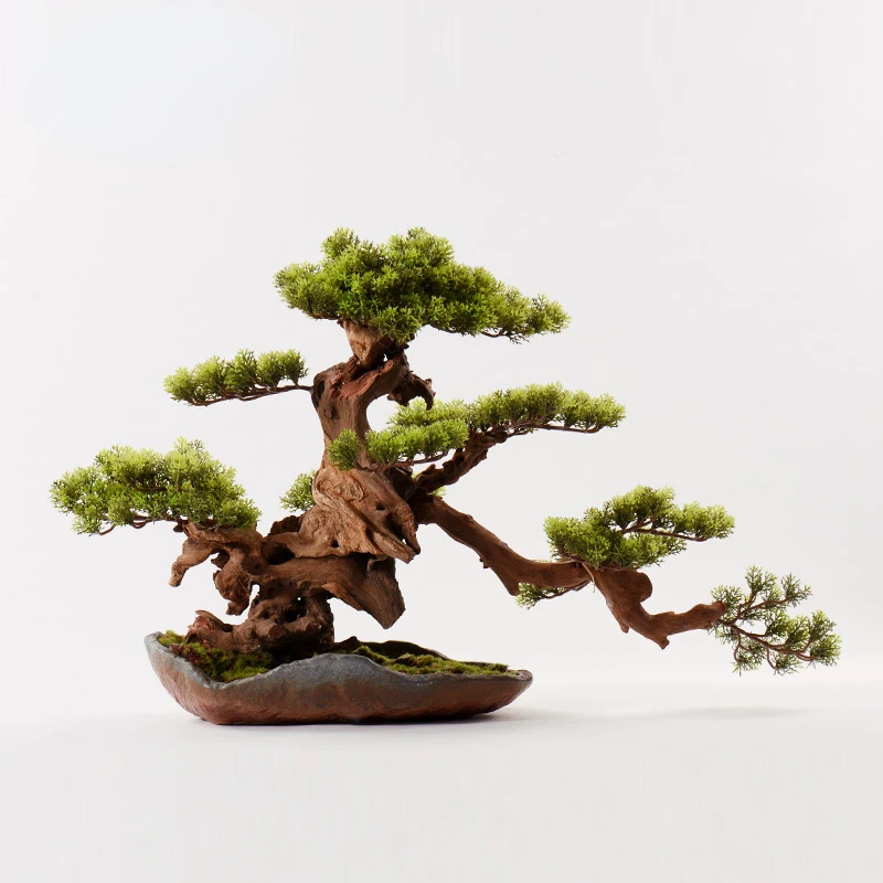 New Chinese Style Artificial Greeting Pine Bonsai Decoration Model Room Green Plant Entrance Hotel Soft Outfit Decorations