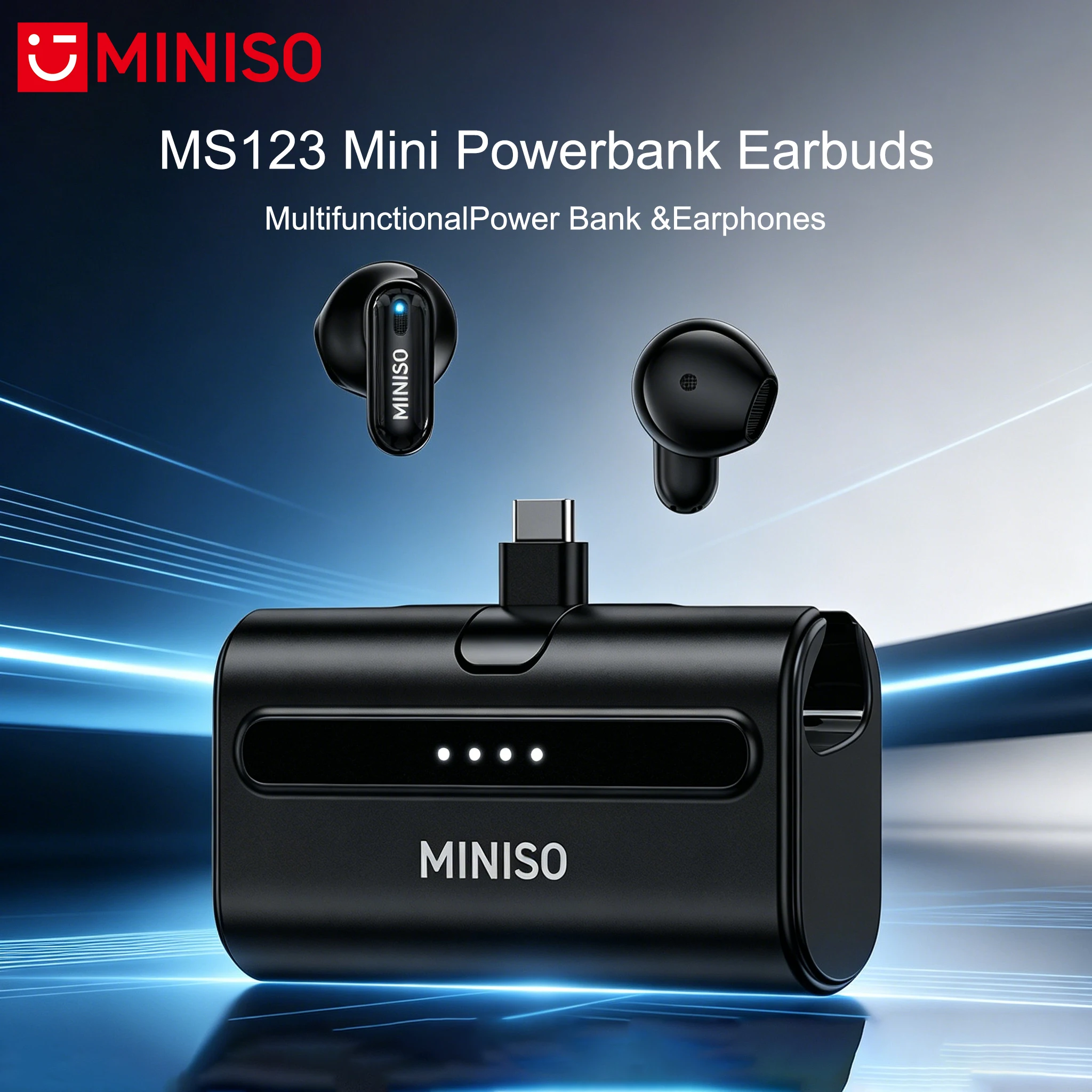 MINISO MS123 Wireless Headphones with Powerbank for Ultra Long Battery Bluetooth Earphones Travel Work Comfort for Type-c&IOS