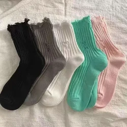 Broken Hole Beggar Socks Women Ripped Sock Solid Color Broken Destroyed Socks Y2K Street Distressed Girls Middle Tube Socks
